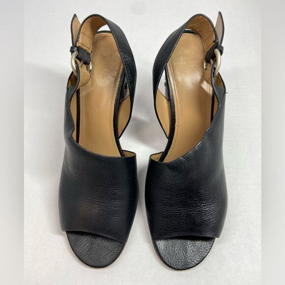 Marc Fisher Leather Sling back Stack Heels Peep toe Black Shoes 9.5M - Picture 2 of 8